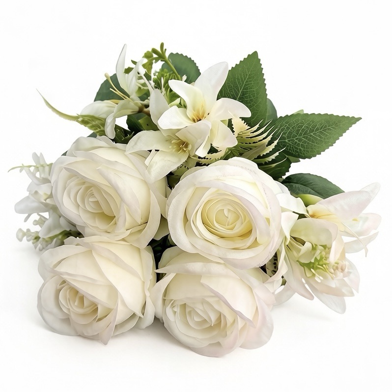 15.7"/40cm-  7branches Round Rose mixed with Orchid