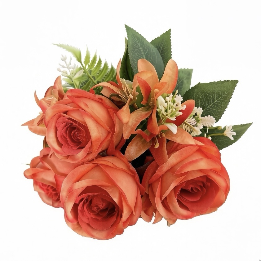 15.7"/40cm-  7branches Round Rose mixed with Orchid