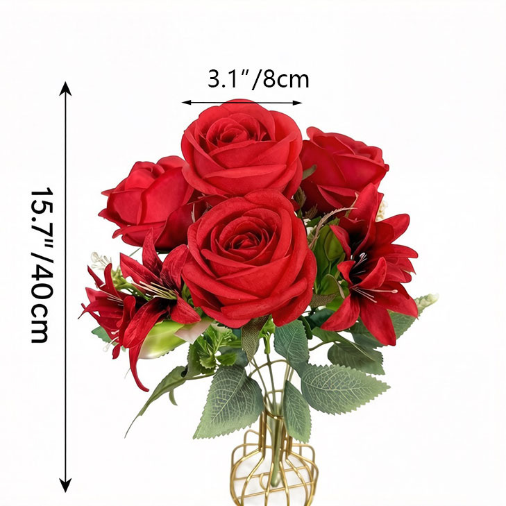 15.7"/40cm-  7branches Round Rose mixed with Orchid