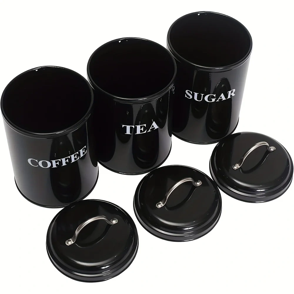 Factory Custom Kitchen Metal Food Storage Canister 3Pcs/set Tea Coffee Sugar Canisters With Tray