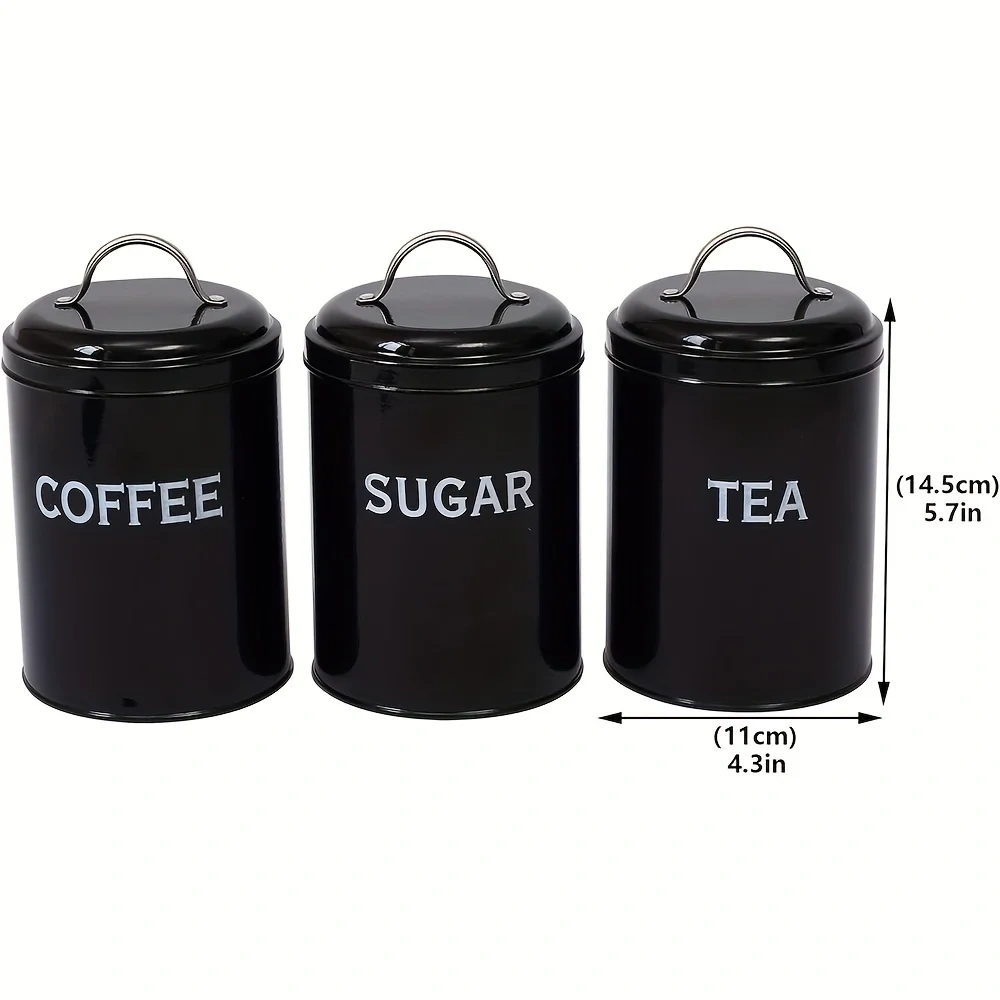 Factory Custom Kitchen Metal Food Storage Canister 3Pcs/set Tea Coffee Sugar Canisters With Tray
