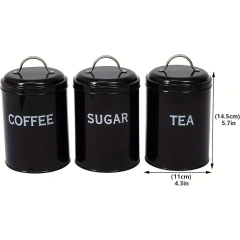 工厂定制厨房金属食品储存罐3件套茶咖啡糖罐带托盘
