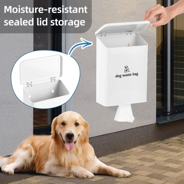 Magnetic Flip-Cover Pet Waste Bag Dispenser, Heavy Iron Dog Poop Bag Holder Box for Wall or Countertop, Classic Organizer for Cat Bags