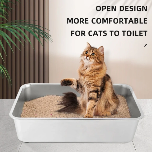 Stainless Steel Xl Litter Box  Stainless Steel Cat Litter Box with  Anti-slip Rubber  for Manual Cleaning
