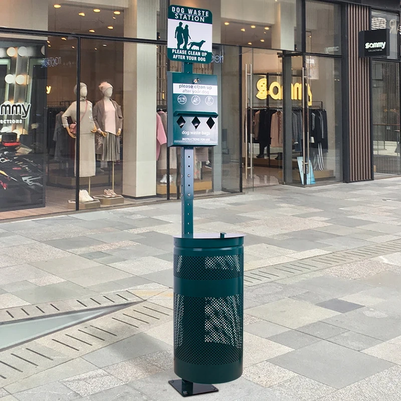 新款公共场所宠物厕所镀锌金属储物桶狗屎储存垃圾桶宠物粪便站