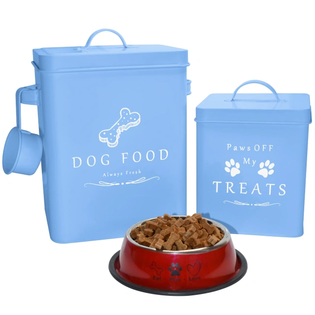 Farmhouse Metal Pet Storage Bin Dog Food Container and Dog Treat Container with Tight Lids