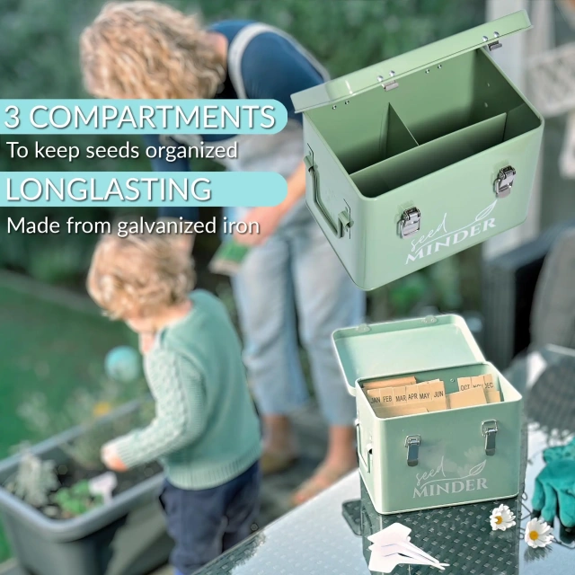 Factory Custom Eco-Friendly Metal Seed Storage Box with Dividers Garden Vegetable Packet Organizer for Household Use