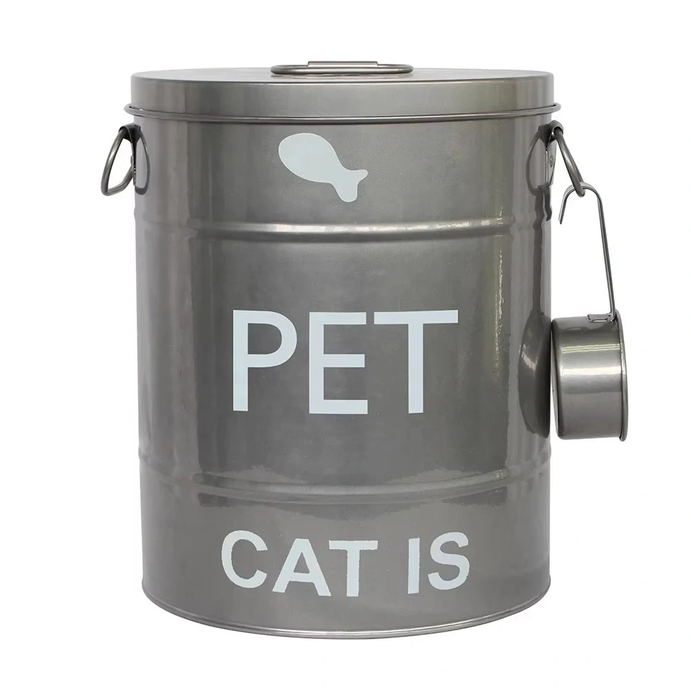 2025 Metal Pet Food Canister Metal Dog Food Storage Container Pet Food Holder Dog Treat Jar With Scoop