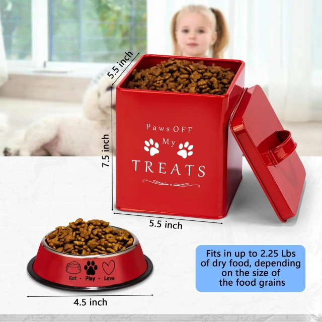 Farmhouse Metal Pet Storage Bin Dog Food Container and Dog Treat Container with Tight Lids