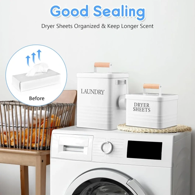 2Pcs Laundry Pod Container with Dryer Sheet Holder Farmhouse Laundry Room Decor Organization and Storage Detergent Container Box