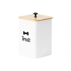 New Arrival  Metal Set of Two Pet Food Storage Container Set with Wooden Lid