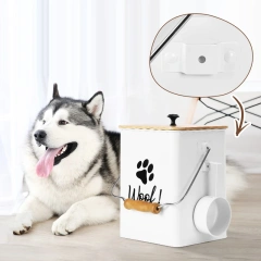 New Arrival  Metal Set of Two Pet Food Storage Container Set with Wooden Lid