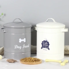 Factory Direct Sale Galvanized Iron Airtight Cat Food Storage Container Support Custom Waterproof Round Metal Dog Food Storage