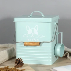 Airtight Dog Treat Storage Tin with Scoop Food Packaging Rectangle Stocked  Galvanized Iron  Pet Food Storage Container