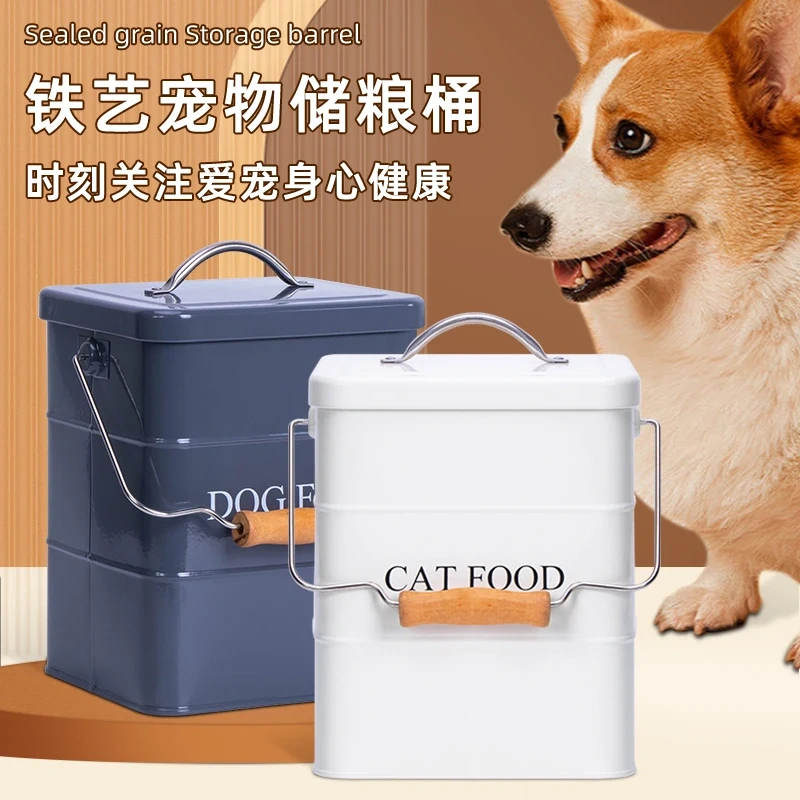 密封宠物食品储存容器（带勺）灰色猫粮储存桶样品时尚手柄桶