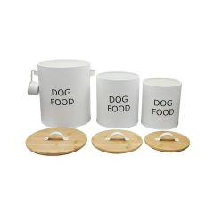 Factory Pet Storage Can Galvanized Iron Cat and Dog Food Storage Container with Bamboo Lid and Spoon Pet Food Storage Pail