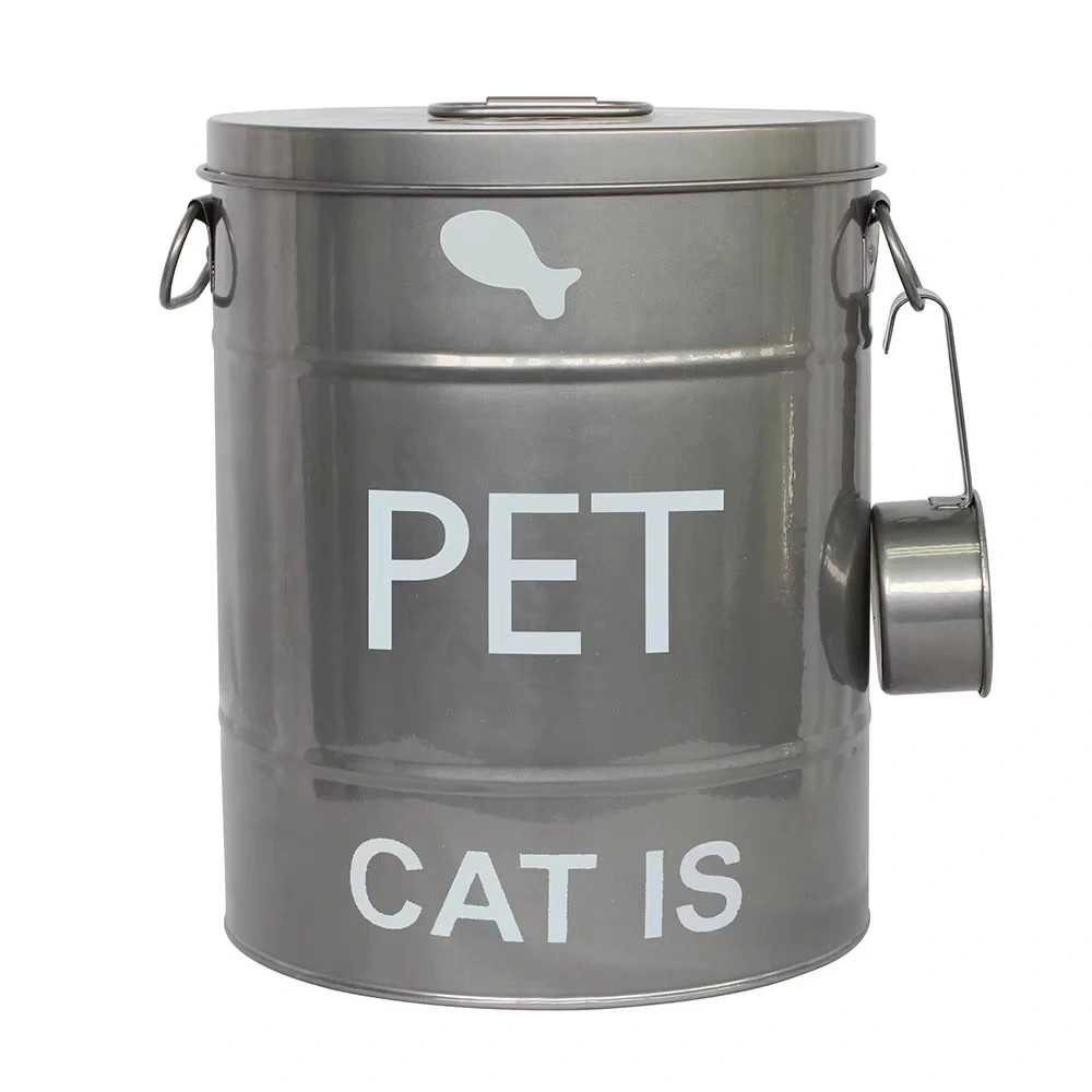 2025 Metal Pet Food Canister Metal Dog Food Storage Container Pet Food Holder Dog Treat Jar With Scoop