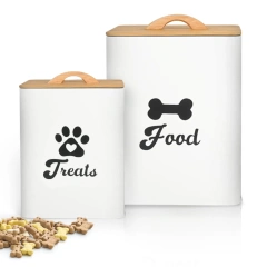 Galvanized Iron Metal Dog Treat Container 2 Pieces Set Dog Food Storage Container with Airtight Lids