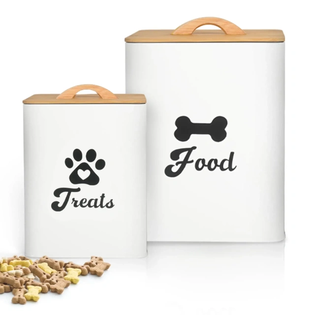 Galvanized Iron Metal Dog Treat Container 2 Pieces Set Dog Food Storage Container with Airtight Lids