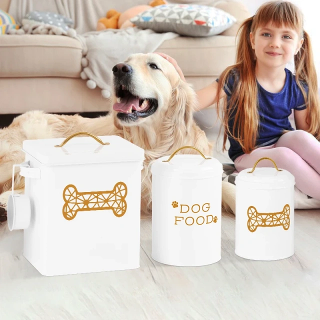 Factory Direct Sale  Set of Three Food Storage Tin Dog Treat Jar with Lid for Pet