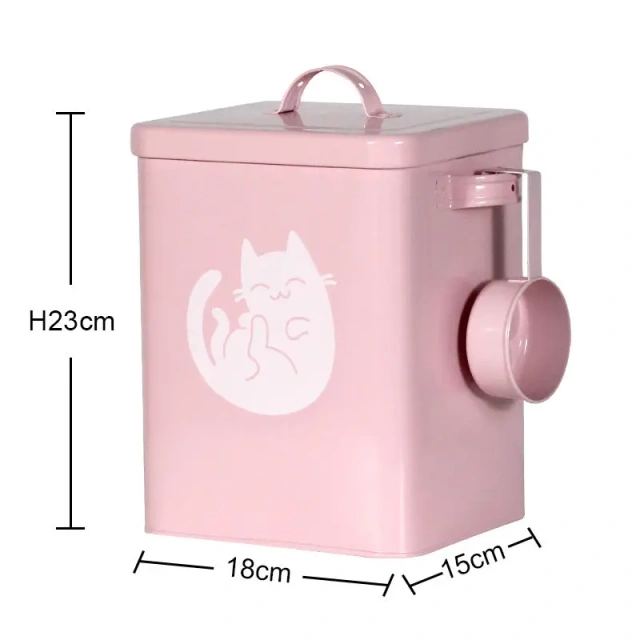 Airtight Dog Treat Storage Tin with Scoop High Quality Galvanized Iron Metal Food Packaging Rectangle Stocked Pet Food Container