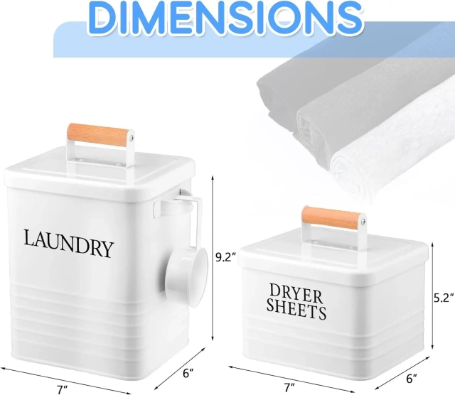 2Pcs Laundry Pod Container with Dryer Sheet Holder Farmhouse Laundry Room Decor Organization and Storage Detergent Container Box