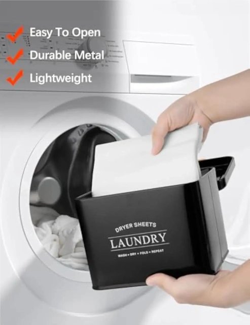 Dryer Sheet Dispenser with Hinged Lid for Laundry Room Organization, Metal Farmhouse Dryer Sheet Container Dryer Sheet Holder