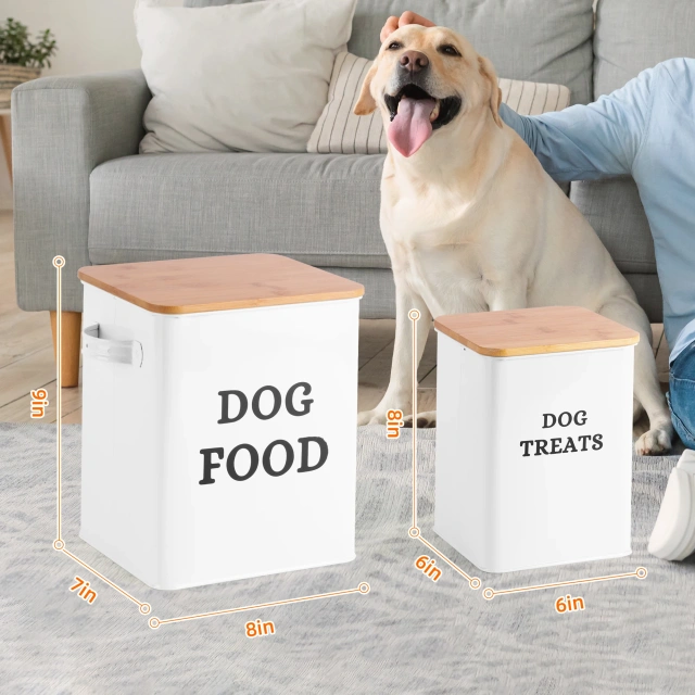Factory  Airtight Pet  Food Metal Storage Sets  Dog Food and Dog Treat Storage Container Sets With Wooden Lid