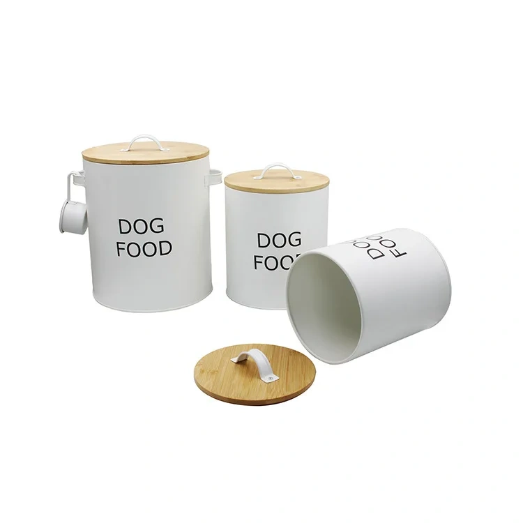 工厂宠物储存罐镀锌铁猫狗食品储存容器带竹盖和勺子宠物食品储存桶
