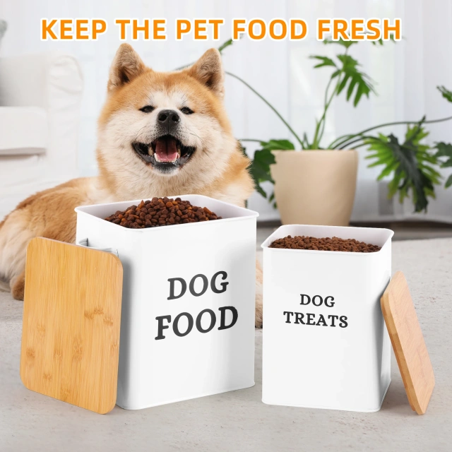 Factory  Airtight Pet  Food Metal Storage Sets  Dog Food and Dog Treat Storage Container Sets With Wooden Lid
