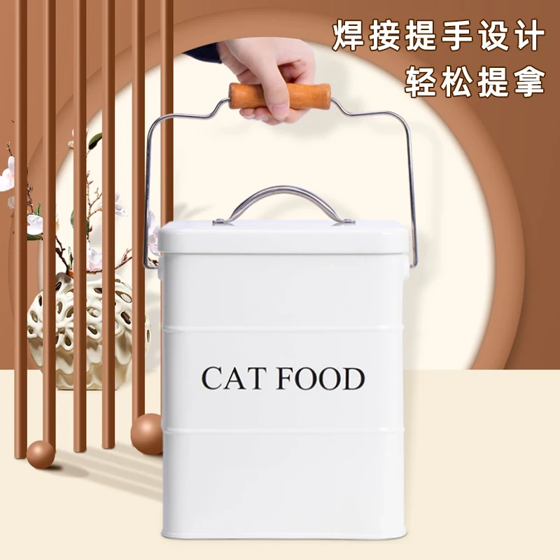 密封宠物食品储存容器（带勺）灰色猫粮储存桶样品时尚手柄桶