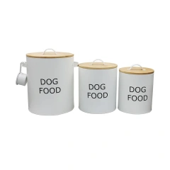 Factory Pet Storage Can Galvanized Iron Cat and Dog Food Storage Container with Bamboo Lid and Spoon Pet Food Storage Pail