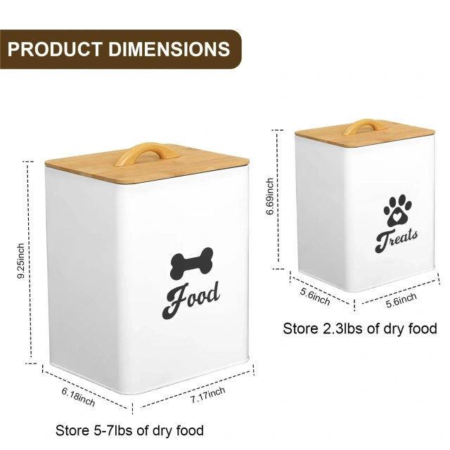 Galvanized Iron Metal Dog Treat Container 2 Pieces Set Dog Food Storage Container with Airtight Lids