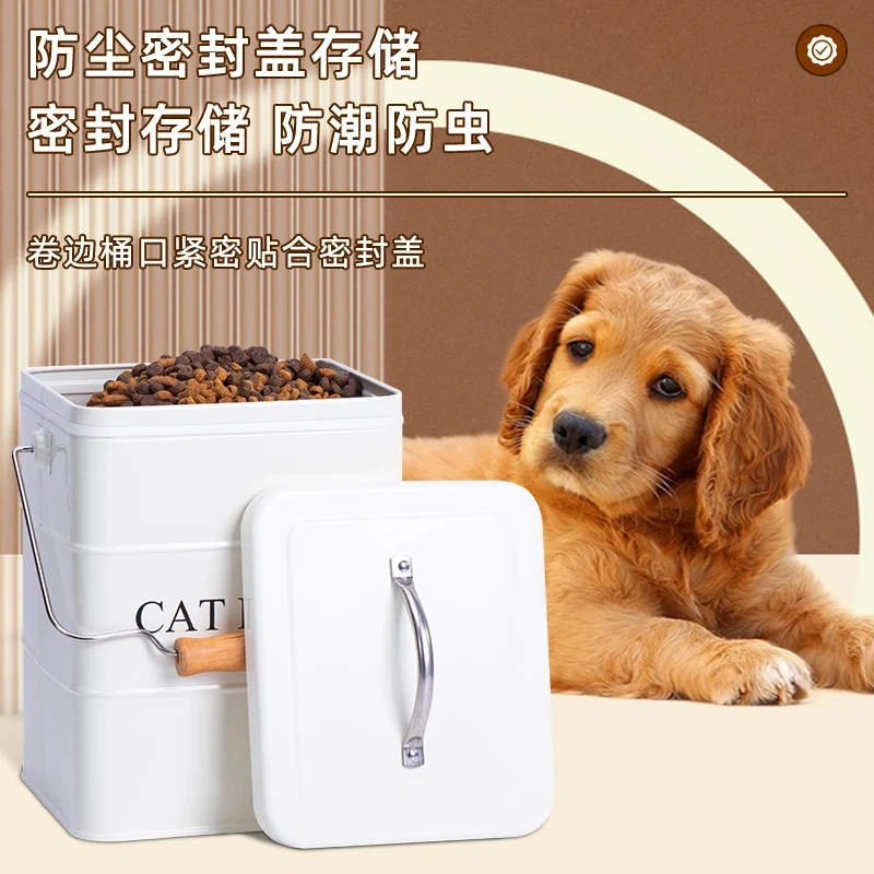 密封宠物食品储存容器（带勺）灰色猫粮储存桶样品时尚手柄桶