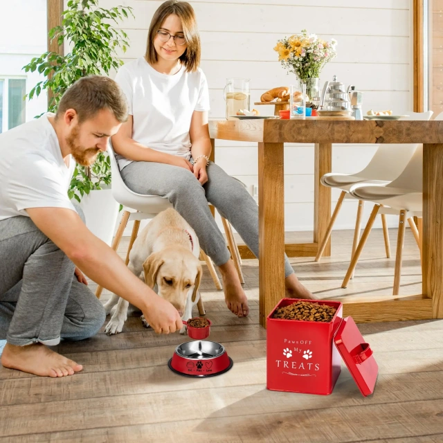 Farmhouse Metal Pet Storage Bin Dog Food Container and Dog Treat Container with Tight Lids