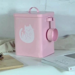 Airtight Dog Treat Storage Tin with Scoop High Quality Galvanized Iron Metal Food Packaging Rectangle Stocked Pet Food Container