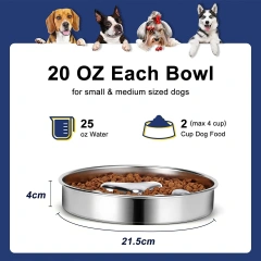 Factory Wholesale Slow Feeder Pet Dog Bowls 304 Stainless Steel Metal 2 Cups for Dogs Package Custom Accepted Pet Feeding Food