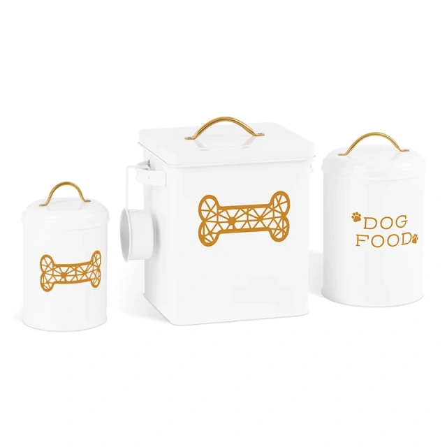 Factory Direct Sale  Set of Three Food Storage Tin Dog Treat Jar with Lid for Pet