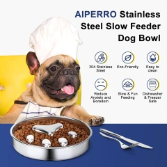 Factory Wholesale Slow Feeder Pet Dog Bowls 304 Stainless Steel Metal 2 Cups for Dogs Package Custom Accepted Pet Feeding Food