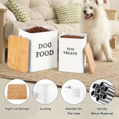 Factory  Airtight Pet  Food Metal Storage Sets  Dog Food and Dog Treat Storage Container Sets With Wooden Lid