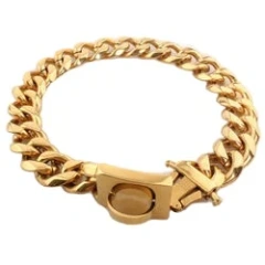 Gold Chain Pet Dog Collar Hardware Heavy Duty Stainless Steel Pet Cuban Link Dog Collar Chain Dog Collar and Leash