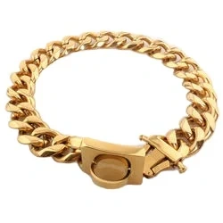 Gold Chain Pet Dog Collar Hardware Heavy Duty Stainless Steel Pet Cuban Link Dog Collar Chain Dog Collar and Leash