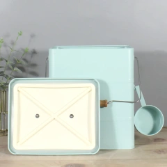 Airtight Dog Treat Storage Tin with Scoop Food Packaging Rectangle Stocked  Galvanized Iron  Pet Food Storage Container