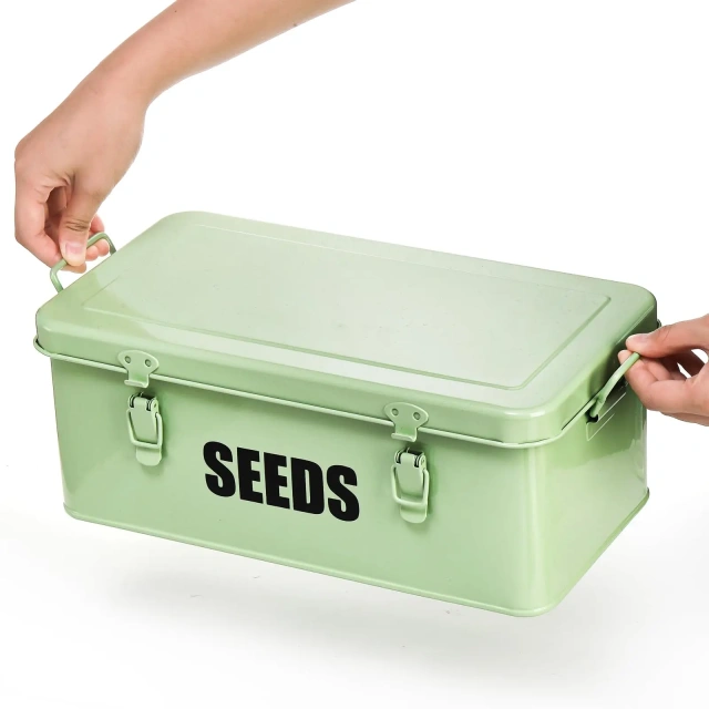 Factory Custom Eco-Friendly Metal Seed Storage Box Garden Vegetable Packet Organizer Seed Box with Handles