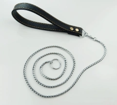 Snake Dog  Collar and Leather Chain Stainless Steel Dog Leash with Leather Handle