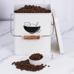 可爱猫砂储存罐带盖镀锌铁金属狗粮储存桶密封宠物食品容器