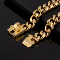 Gold Chain Pet Dog Collar Hardware Heavy Duty Stainless Steel Pet Cuban Link Dog Collar Chain Dog Collar and Leash