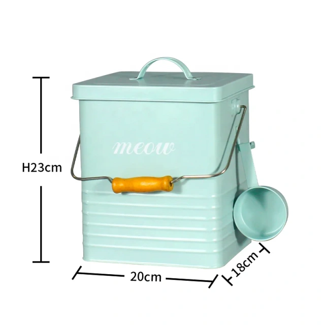 Custom Large Capacity Moisture-proof Sealed Metal Pet Food Storage Box with Scoop Dog Storage Bucket With Lid