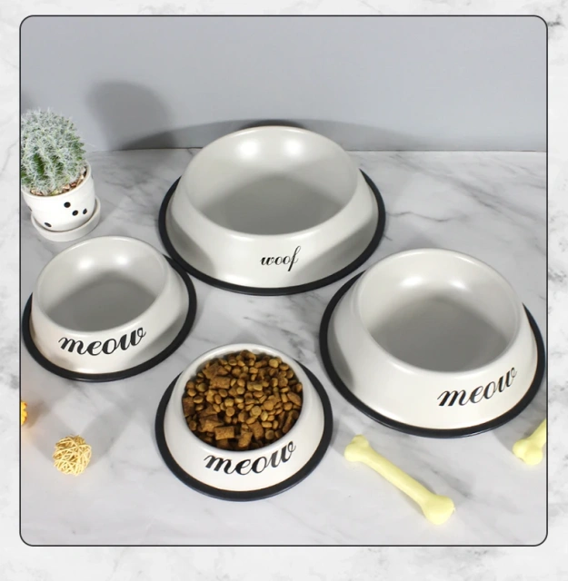 定制猫碗，橡胶防滑，不锈钢材质，可爱宠物食碗套装