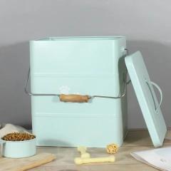 Airtight Dog Treat Storage Tin with Scoop Food Packaging Rectangle Stocked  Galvanized Iron  Pet Food Storage Container